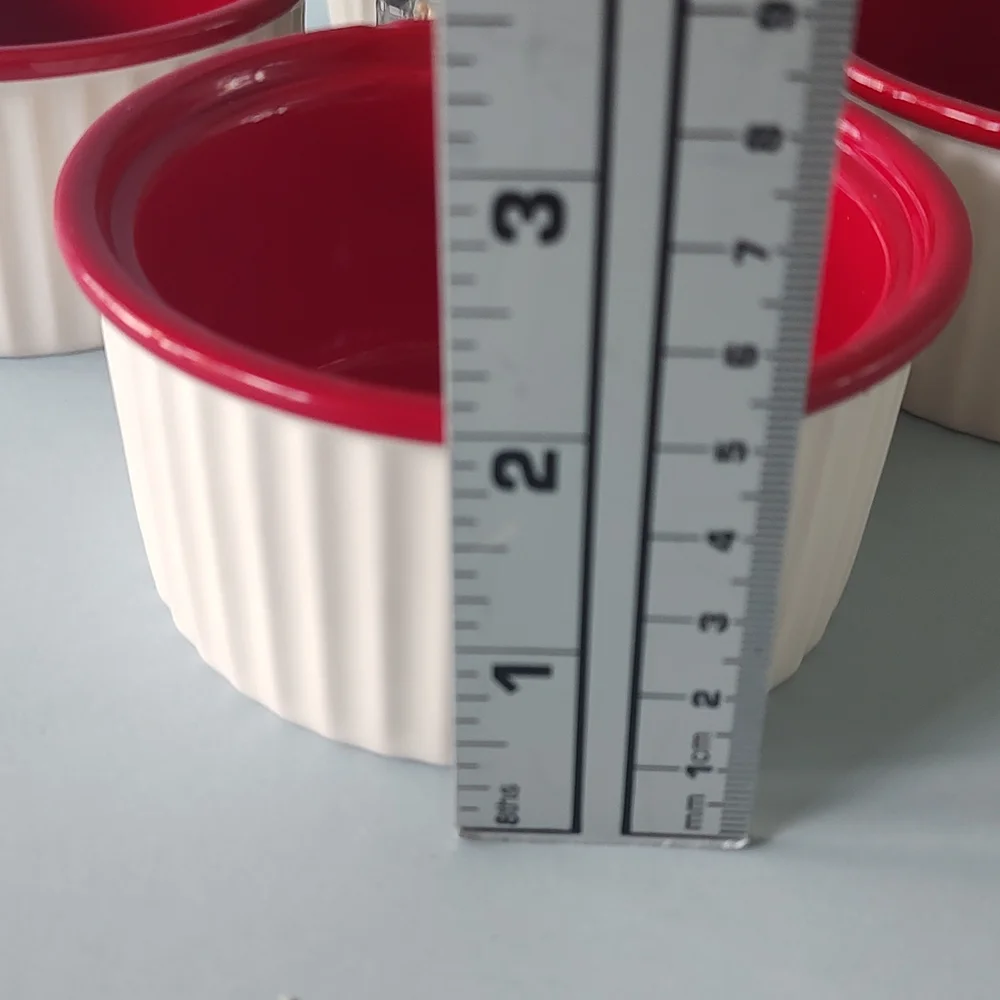 Ramekin Set 4 Pieces Red And White Ceramic Safe Microwave   Dishwasher By France